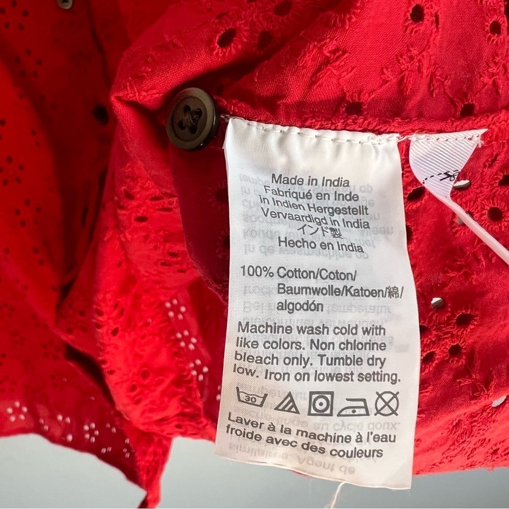 Madewell Red Button Up Ruffle Sleeve Bib Top Sz M Summer Contemporary Babydoll - Picture 11 of 12